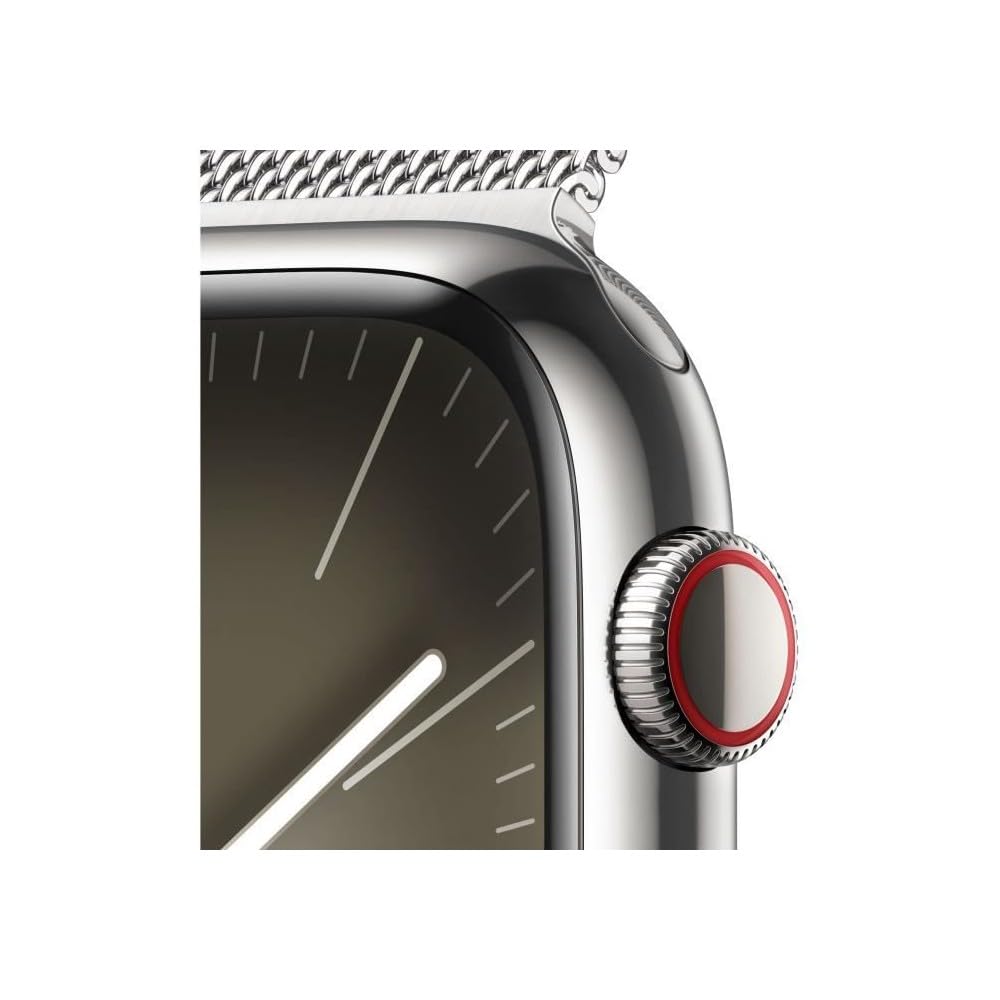 Apple Watch Series 9 GPS + Cellular - 45mm - Boîtier Acier Argent - Bracelet Silver Milanese Loop