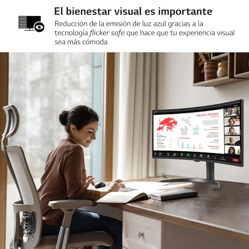 LG 34SR65QC-B - MyView Smart Monitor, 34", Panel VA, (3440x1440), 21:9, 100 Hz, 10ms Clasificación F, ThinQ App y Alexa, Negro