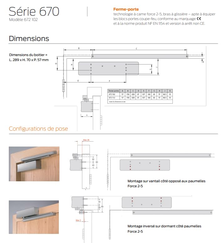 Bricard 6721028 Cierrapuertas con cremallera, Fuerza 2-5,Tecnología de leva, bronce, opuesto Montaje invertido lado palmelas