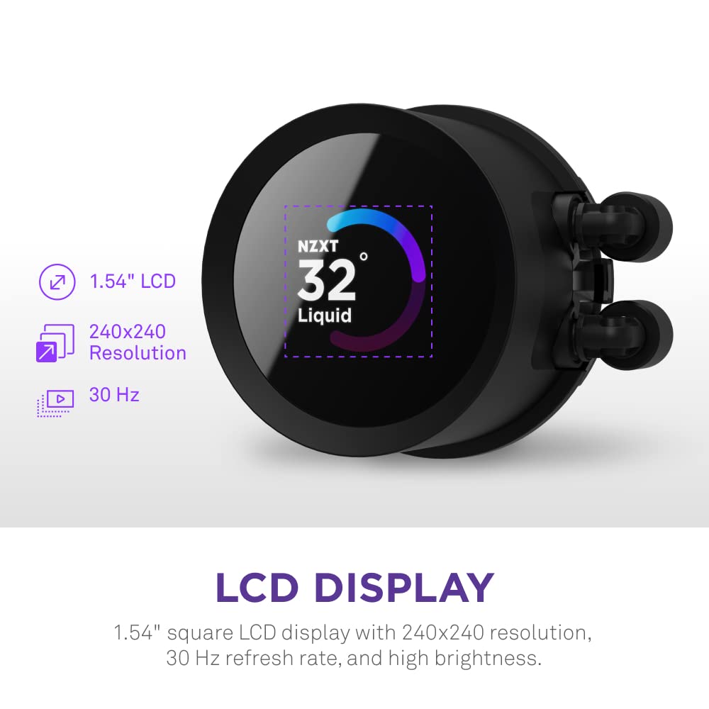 NZXT Kraken 240 RGB - Enfriador líquido AIO de CPU de 240 mm - Pantalla LCD cuadrada personalizable de 1.54 pulgadas para imágenes, métricas de rendimiento - Bomba de alto rendimiento - 2 ventiladores