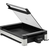 WMF Lono - Grill sobremesa con tapa de cristal y Barbacoa 2200 W, acero inoxidable mate, placa de parrilla recubierta, antiadherente