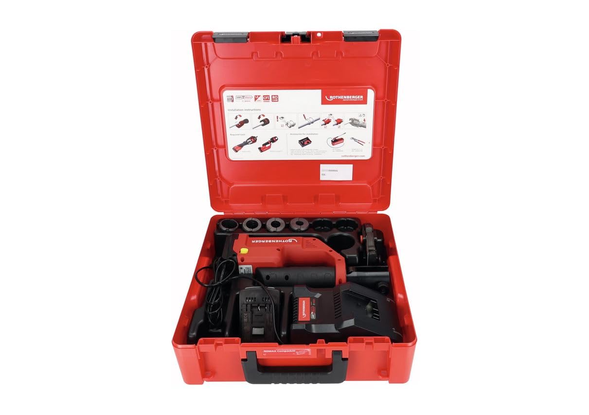 ROTHENBERGER ROMAX Compact III AMPShare, Basic Set 1, batería de 2 x 2 Ah, UK | 1000004272 | Prensas, prensadoras, prensadoras, hidráulicas, electrohidráulicas, electrohidráulicas, alimentadas por