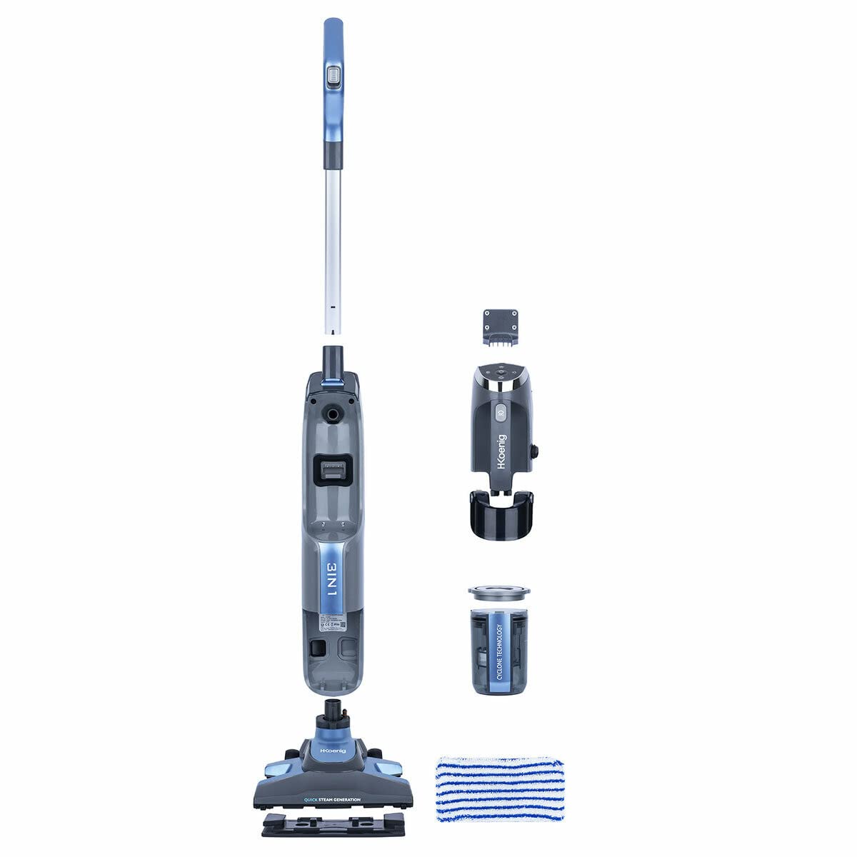 H.Koenig Aspirador de Vapor Multifunción 3 en 1 ARYA600, Mopa a Vapor, Potente, Presión de vapor 4 bar, Sin Bolsa, 3 niveles de vapor, Todos los suelos, Tecnología Ciclónica, 1800W