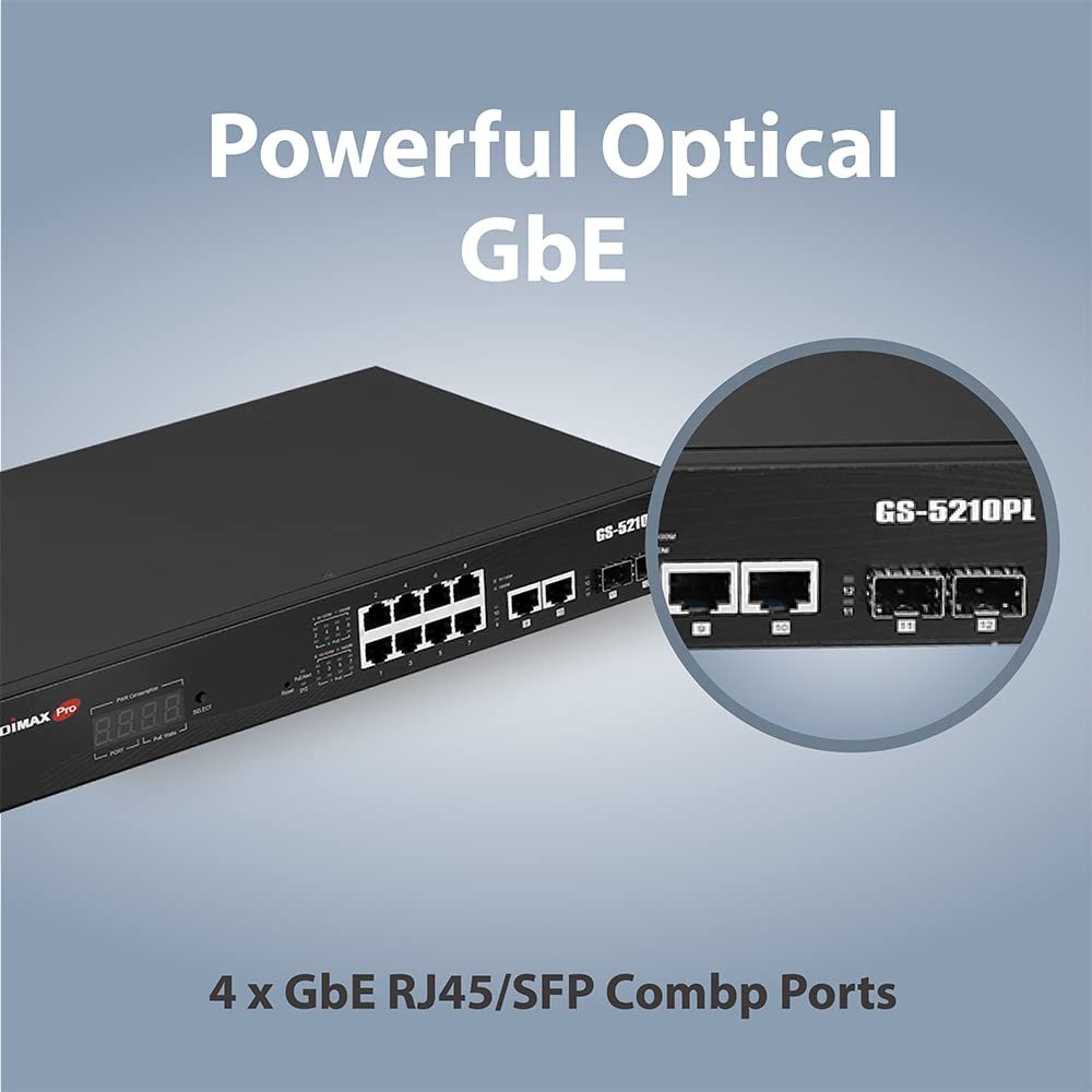 Edimax GS-5424PLC V2 - Conmutador Web Inteligente de Largo Alcance con 28 Puertos Gigabit PoE+, 4 Puertos Gigabit Combo RJ45/SFP