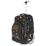 TOTTO - Mochila Escolar con Ruedas, Modelo Papel, Mochila Grande, Capacidad 33 Litros, Bolsillo para PC 14", 3 Compartimentos, Ruedas Grandes, Manija Telescópica, Estampado Videojuegos Negro