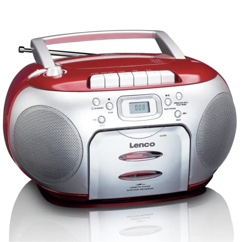 Lenco SCD-42 Rojo, Plata - Radio CD (FM, Jugador, CD,CD-R,CD-RW, Stop automático, Repetir, LCD, Rojo, Plata)
