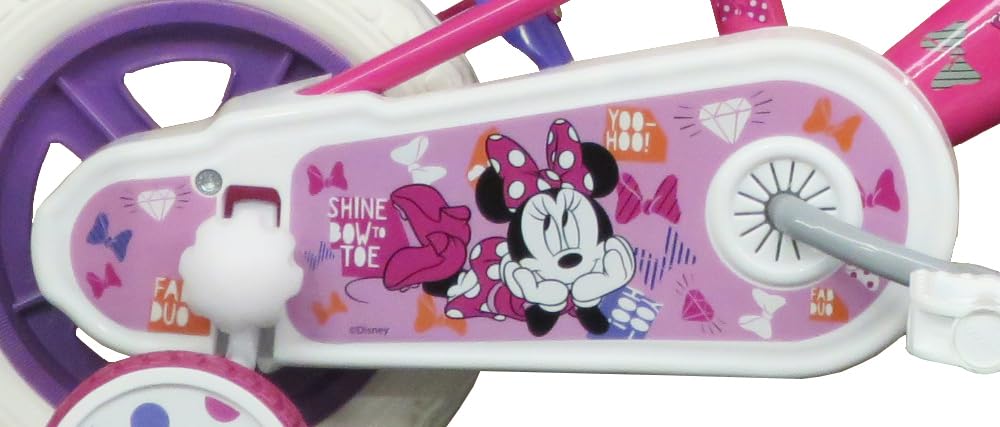 Bicicleta de 10 Pulgadas para niño, niña, Minnie/Disney con 1 Freno Delantero calibrador, Cesta Delantera, Guardabarros, cárter, Ruedas y 2 estabilizadores extraíbles, Rosa