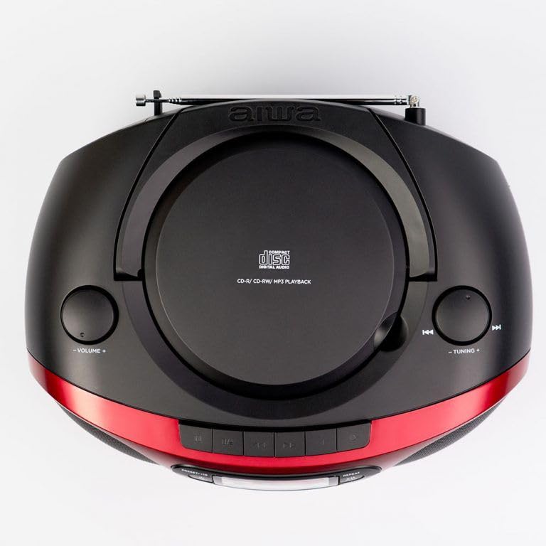 Aiwa BBTC-550RD - Radio Cassette Portátil con CD, Bluetooth y USB, Grabador de Cassettes. Color: Rojo