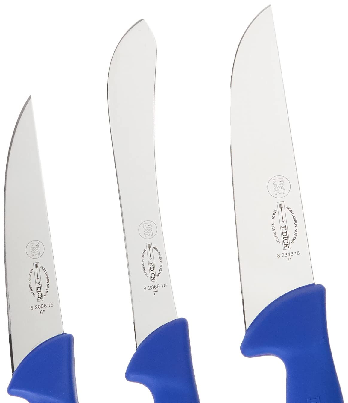 F. DICK ErgoGrip - Juego de cuchillos (6 piezas, 18, 23 cm, 15, 18 cm, 13 cm, HRC 56°), acero inoxidable, azul, 36,4 cm