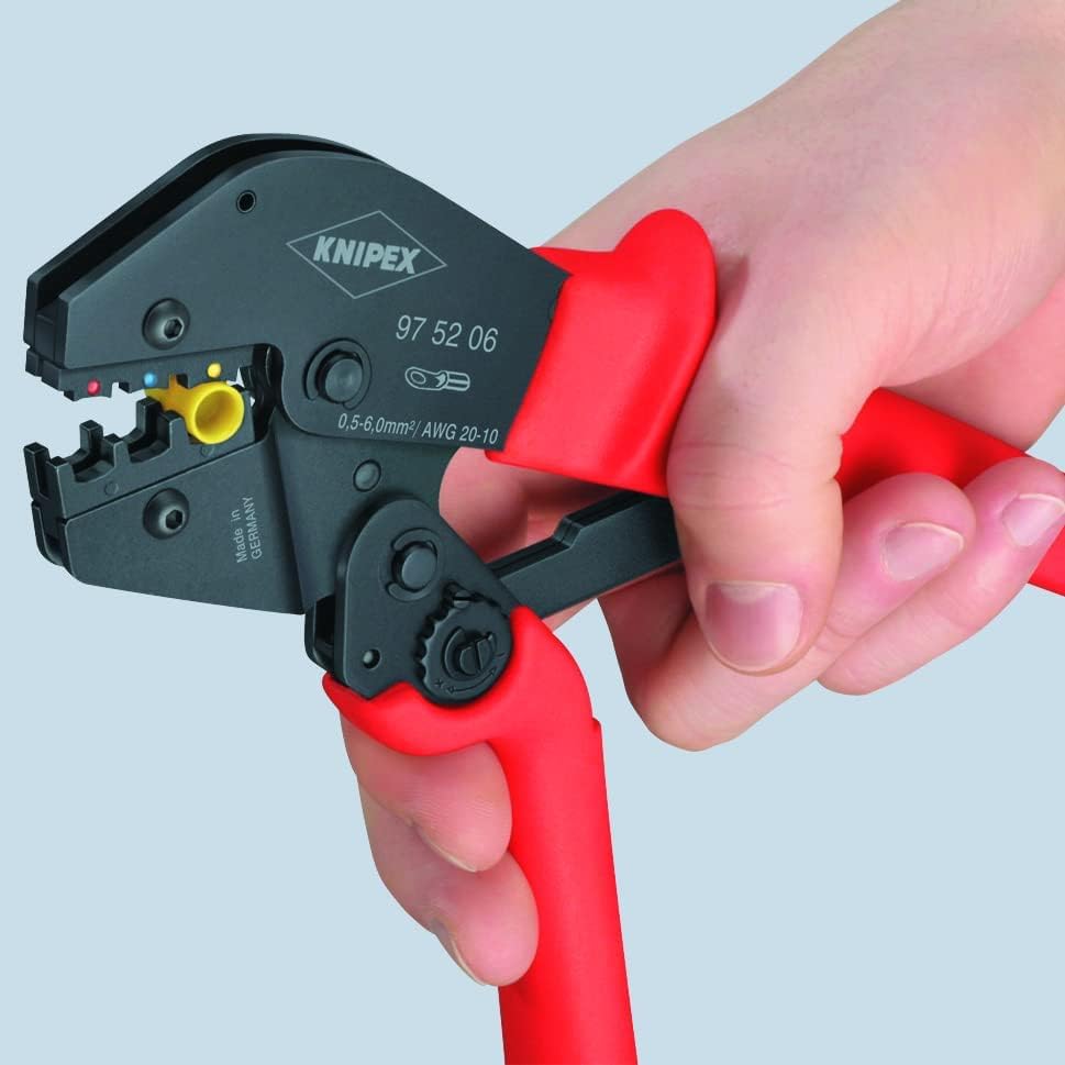 Knipex Alicate para crimpar terminales también para trabajar a dos manos bruñido, con fundas de plástico antideslizantes 250 mm 97 52 04