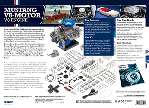 FRANZIS 67501 - Ford Mustang V8 - a True-to-Life Model Kit of 1:4 Scale of The Ford Mustang Engine, Original motorsound and a Comprehensive accompanying Handbook with 100 Pages
