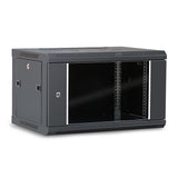 WAYTEX 37401 - Caja de Armario de Red de 19 Pulgadas, 6U – 600 x 450 x 368 mm – Montaje en Pared o Patas suministradas – Puerta de Cristal con Cerradura – Color Negro