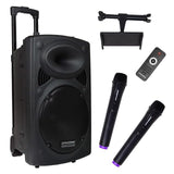 DYNASONIC - Dynapro 15’ (Segunda Generacion) Altavoz portátil Sistema Audio Profesional Potencia 800W - USB Bluetooth, Micrófonos, Negro - Soporte para Dispositivos movil y Tablet