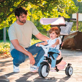 Smoby Triciclo Baby Driver Confort Rosa 3 en 1 Progresivo para Niños a Partir de 10 Meses, con Parasol Anti-UV, Volante con Claxon y Ruedas Silenciosas (7600741504)