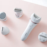 Philips Depiladora Mujer Serie 9000, 12 en 1, Para Cuerpo, Cara, Pies y Bikini, Uso en Seco o Humedo, Piel Suave desde Casa, Cabezal Ceramico, Incluye Lapiz Perfilador, BRE740/90, Blanco