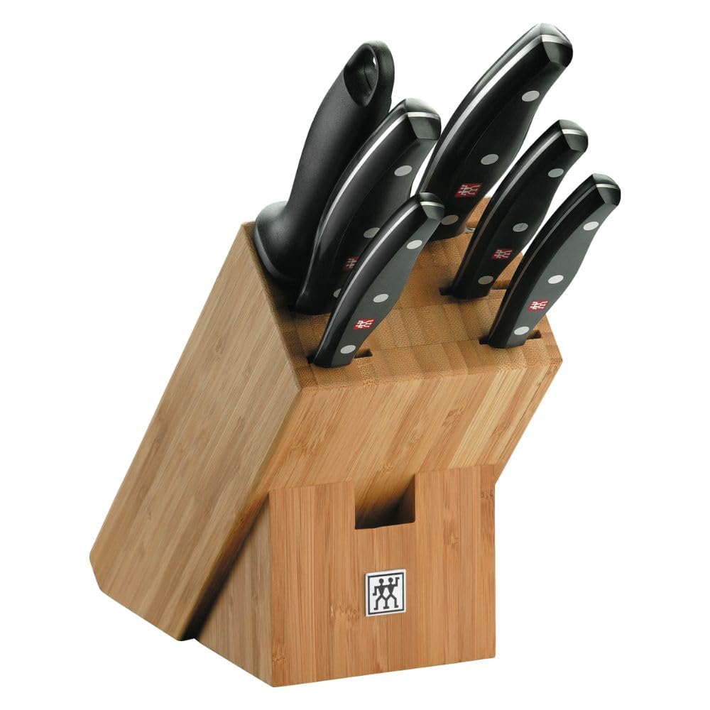 ZWILLING Bloque de cuchillos, 7 piezas, Bloque de bambú, Cuchillos con mango especial de acero inoxidable/plástico, Twin Pollux