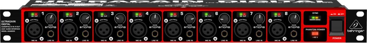 Interfaz de audio Behringer ULTRAGAIN DIGITAL ADA8200 Audiophile 8 In/8 Out ADAT con preamplificadores de micrófono Midas