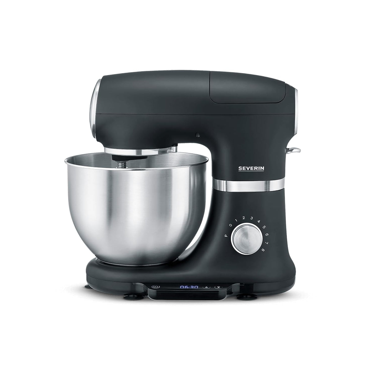 SEVERIN Robot de cocina con báscula, amasadora profesional hasta 3kg, robot multifunción con gancho amasador, batidor plano y varillas, 1000 W, negro mate/acero inoxidable, KM 3898