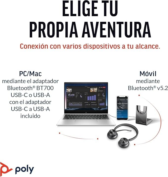 Auriculares inalámbricos Poly Voyager 4320 UC y soporte de carga - Audífonos estéreo con micrófono de brazo con cancelación de ruido - Conexión Bluetooth a PC/Mac/teléfono móvil - Teams (certificado)
