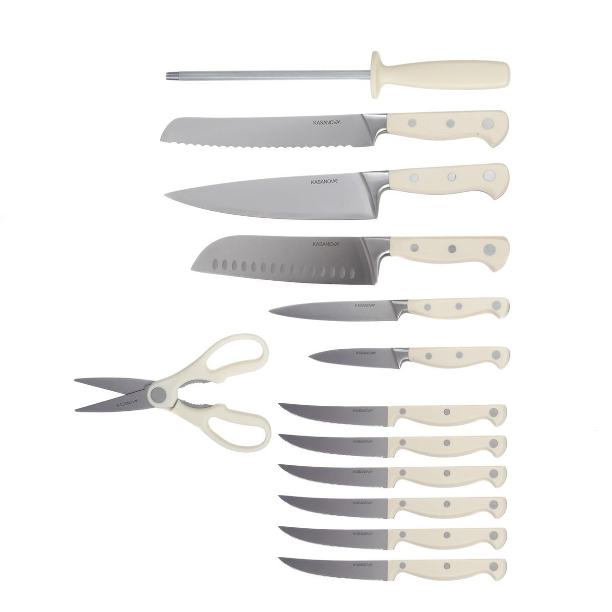 KASANOVA - Bloque de madera con 11 cuchillos, tijeras y afilador, bloque porta cuchillos de cocina, set completo para cocina