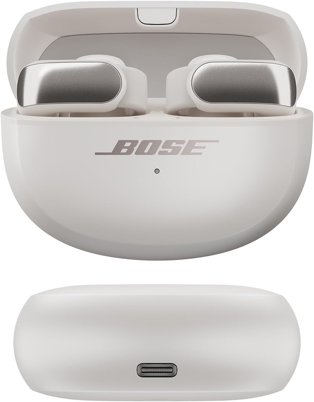 Bose Ultra Open Earbuds, Auriculares inalámbricos de botón de alta gama y fidelidad, Auriculares Bluetooth intraurales para running, Diseño de moda abierto, Hasta 48 h de autonomía, Blanco Ahumado