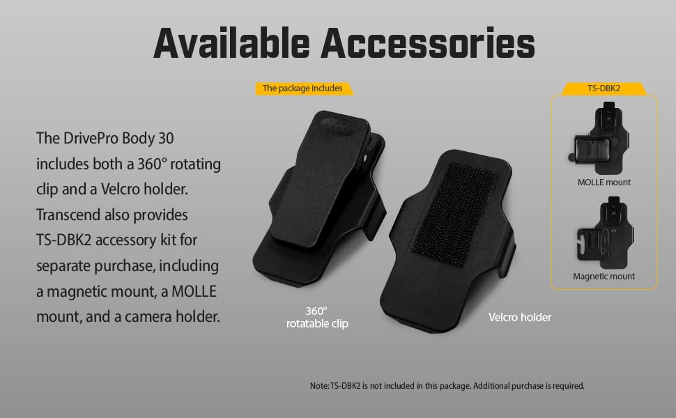 Transcend 128GB 1440P QHD Police Body Camera STARVIS 2 Sensor IP68 Weatherproof Body Worn Camera con estabilización de Imagen electrónica, visión Nocturna GPS TS128GDPB40A