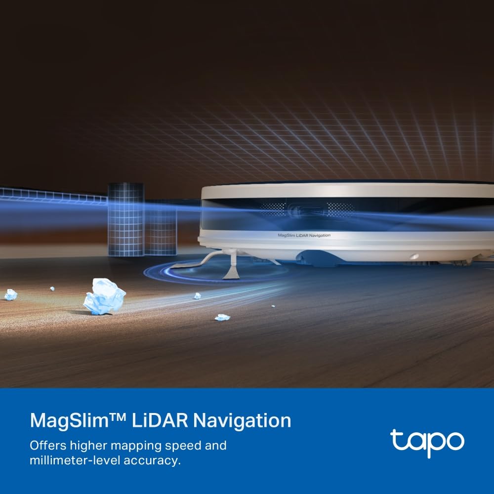 Tapo RV20 MAX White Robot Aspirador, Blanco, 4 en 1, 5300Pa, navegación LiDAR, Solo 83 mm de Altura para Limpiar Debajo de sofás, Compatible Alexa y Google, integración Total