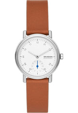 Skagen Kuppel Reloj para Mujer, Movimiento de Cuarzo con Correa de Acero o Piel, Marrón y Blanco, 32MM