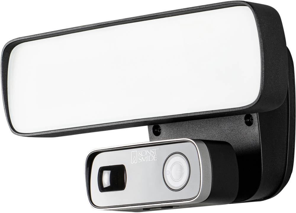 Konstsmide 7868-750 Cámara de Seguridad de Gran Angular 1080 HD con proyector Incorporado de 18 W, conversación bidireccional y Sirena de Alarma, aplicación Gratuita