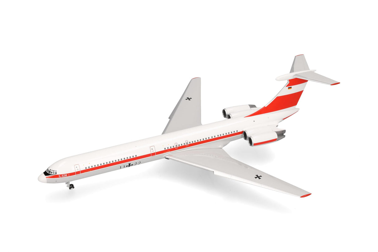 herpa avión en Miniatura Luftwaffe Ilyushin IL-62M Unidad de Vuelo Oficial, Escala 1:200, artículo de colección, Modelo sin Base, Metal