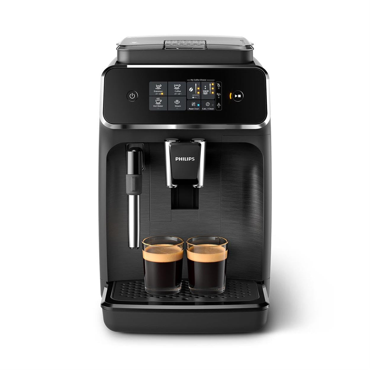 Philips Serie 2200 Cafetera Espresso Totalmente Automática - 2 Cafés, Pantalla Táctil, Espumador de Leche Clásico, Molinillo de Cerámica, Negro Mate (EP2220/10)