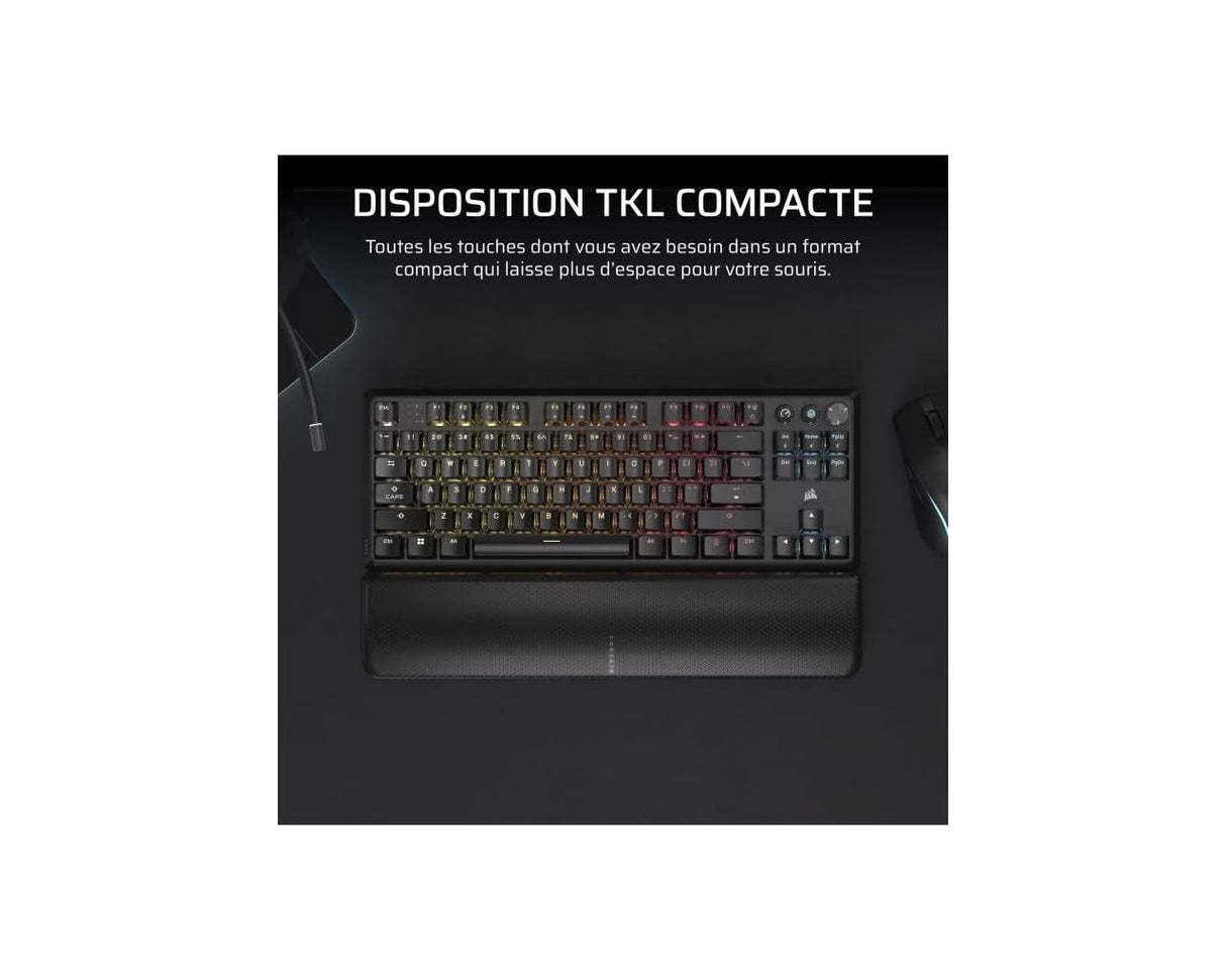 Corsair K70 Core TKL Wireless RGB Teclado de Juego mecánico sin Llave – Interruptores lineales MLX Red v2 prelubricados, SOCD, Tapas de Llave de ABS, amortiguación del Sonido, AZERTY FR –