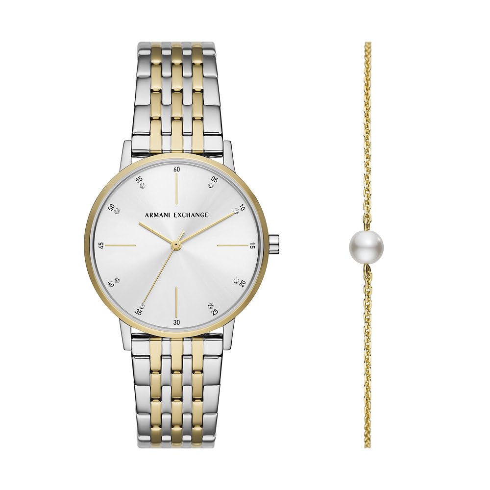Armani Exchange Orologio da donna, Movimento al quarzo a tre lancette e cassa da 36 mm con cinturino in acciaio inossidabile, Conjunto tono plata y tono oro