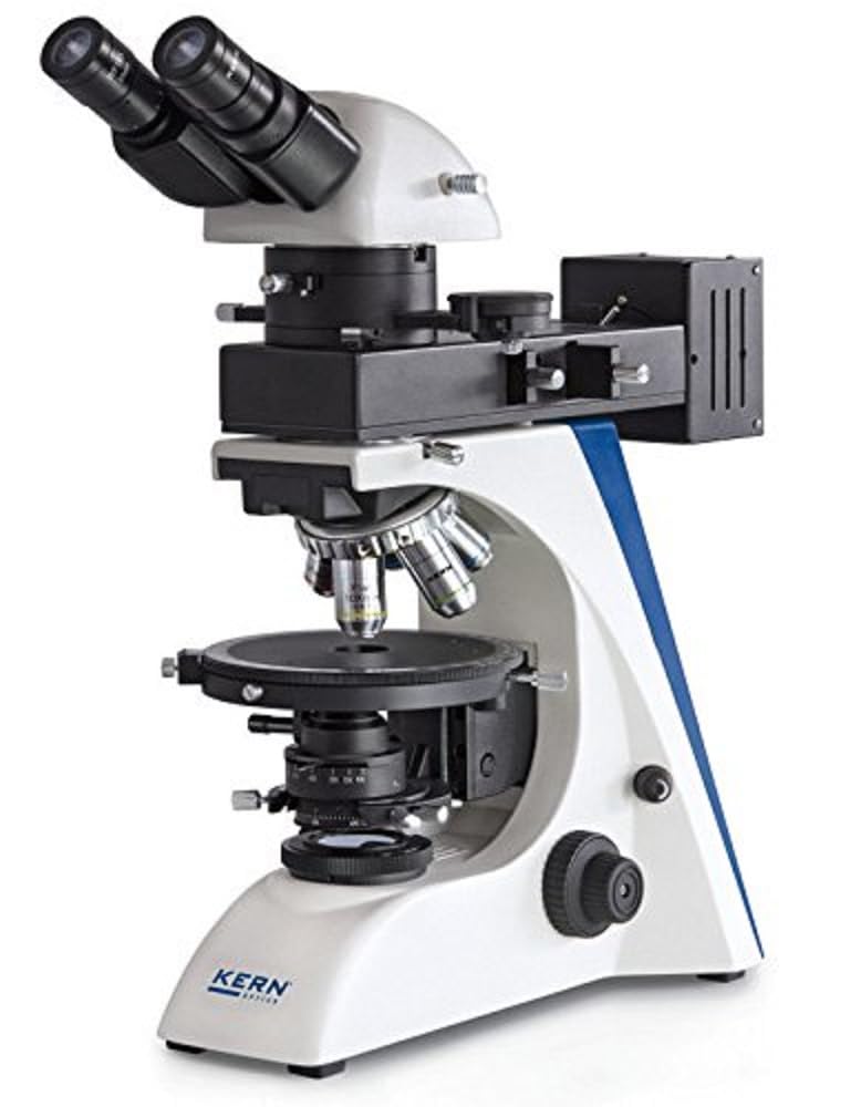 KERN Optics - Microscopio polarizador para usuarios flexibles y profesionales, Infinity, tubo binocular, halógeno de 12 V/50 W, luz, 6 V/20 W, luz translúcida