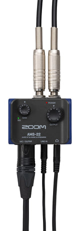 Zoom AMS-22 Interface de audio, 1 entrada XLR/TRS, entrada de línea estéreo, 2 salidas, loopback, monitorización directa, bus-powered, para grabaciones y streaming en PC, Mac, iOS y Android