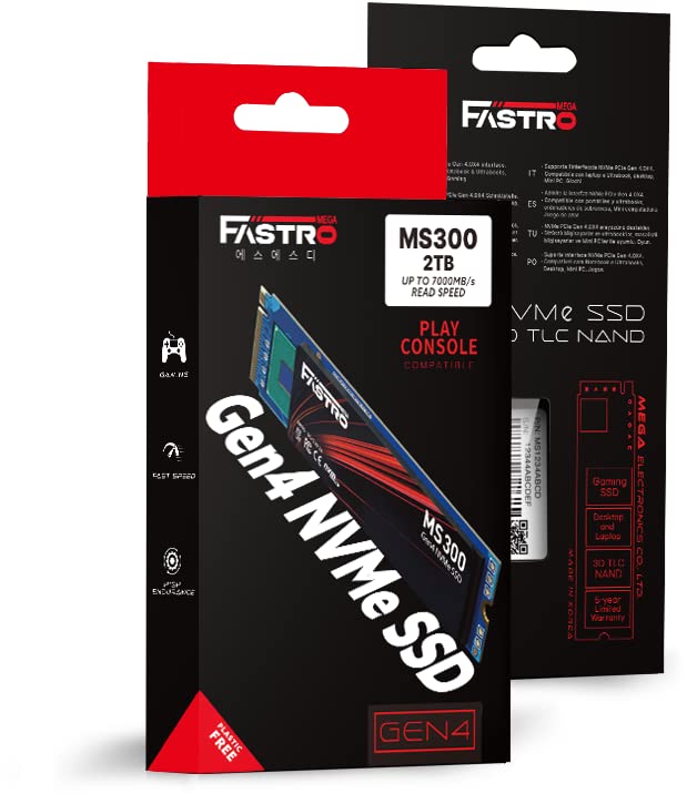 Mega Fastro SSD 2TB MS300 Series PCI-Express NVMe Interno hasta 7.000 MB/s de Lectura 6.000 MB/s de Escritura