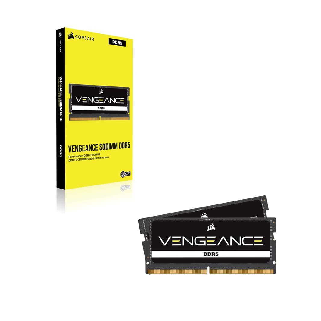 Corsair VENGEANCE DDR5 SODIMM 64 GB (2x32 GB) DDR5 4800MHz C40 (Compatibles con prácticamente todos los sistemas Intel y AMD, Instalación sencilla, Compatibilidad con XMP 3.0) Negro