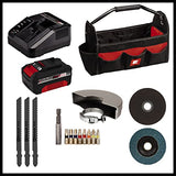 Einhell Taladro con batería TE-CD 18/40 Li + amoladora angular con batería TC-AG 18/115 Li + sierra de calar con batería TC-JS 18 Li Power X-Change (18V, incl. 1 batería de 4,0Ah, cargador, bolsa)