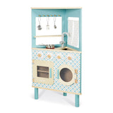 Janod - Cocina de Madera Trío - Compacta 3 Caras - Juguete Imitación Cocina y Vajilla - Estilo Retro - 5 Utensilios de Metal - Pintura al Agua - A partir de 3 Años, J06546