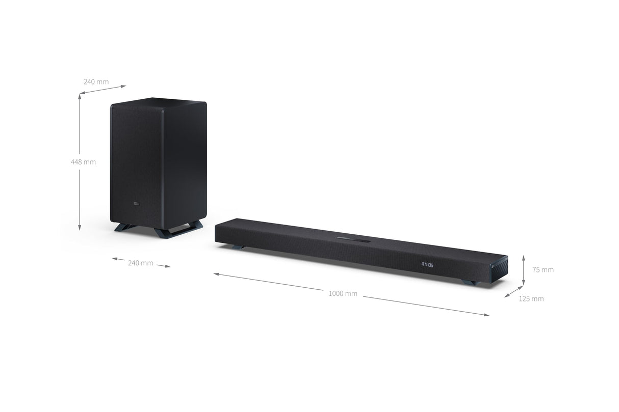 Sharp HT-SBW53121BK Soundbar 3.1.2 Dolby Atmos/DTS:X con subwoofer inalámbrico, Barra de Sonido Elegante y Potente con Altavoces Que emiten hacia Arriba, Sonido Envolvente 3D, P. Maxima 550w. Negro
