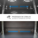 WAYTEX 37401 - Caja de Armario de Red de 19 Pulgadas, 6U – 600 x 450 x 368 mm – Montaje en Pared o Patas suministradas – Puerta de Cristal con Cerradura – Color Negro