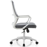 Shally Dogan Silla de Oficina ergonómica giratoria con Soporte Lumbar, sillón de Escritorio, Estudio, Dormitorio, reclinable con Altura Ajustable, Base Blanca Robusta, Respaldo antisudor (Gris)