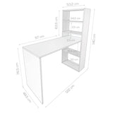 Mattfy - Mesa de Escritorio Multifuncional con Estantería Integrada, Acabado en Blanco, Ideal para Espacios de Trabajo y Estudio, Medidas: 122 cm (Ancho) x 53,2 cm (Fondo) x 140 cm (Alto)