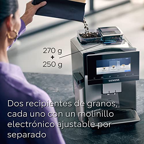 SIEMENS - Cafetera Superautomática, EQ700, Pantalla iSelect de 5", coffeWorld, Molinillo, Home Connect, Acero Inoxidable, TQ707R03