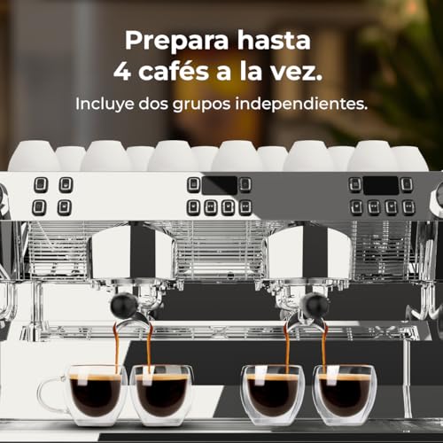 Cecotec Cafetera Express Barista Baristeo Mattina 2X. 4200W, Bomba Rotatoria 9 Bares, Caldera Triple, Pantalla Pid, Caudalímetro, Doble Manómetro, 4200W, Extracción Crema, Diseño Profesional