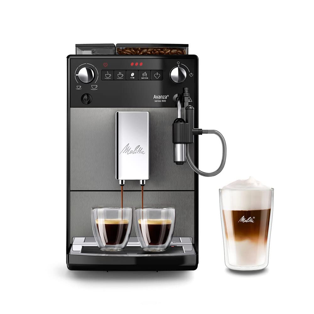 Melitta Avanza F270-100 Mystic Titan - Cafetera superautomática compacta con molinillo silencioso, máquina de café con capuchinador easy, depósitos XL, modo doble taza y limpieza automática, 1,5 L