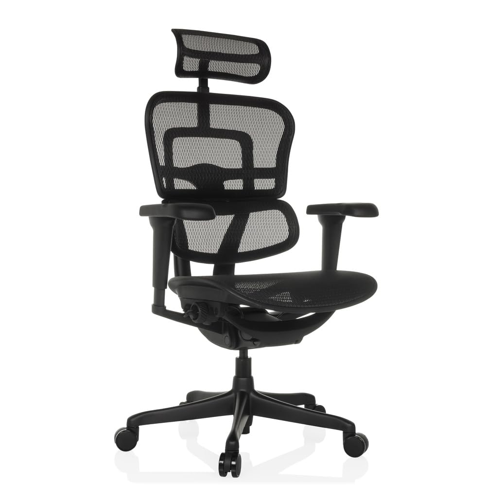 hjh OFFICE Silla de Oficina ergonómica ERGOHUMAN Signature GEN2 Diseño Original, Silla de Oficina con Soporte Lumbar Flexible, tapizado de Malla, Negro
