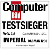 Imperial DABMAN i200 Internet/Dab+ Radio (Sonido estéreo, Radio por Internet/Dab+/Dab/FM, WiFi, LAN, Entrada Auxiliar, Salida de línea, Salida de Auriculares, Spotify) Negro, 32 x 13,5 x 11 cm