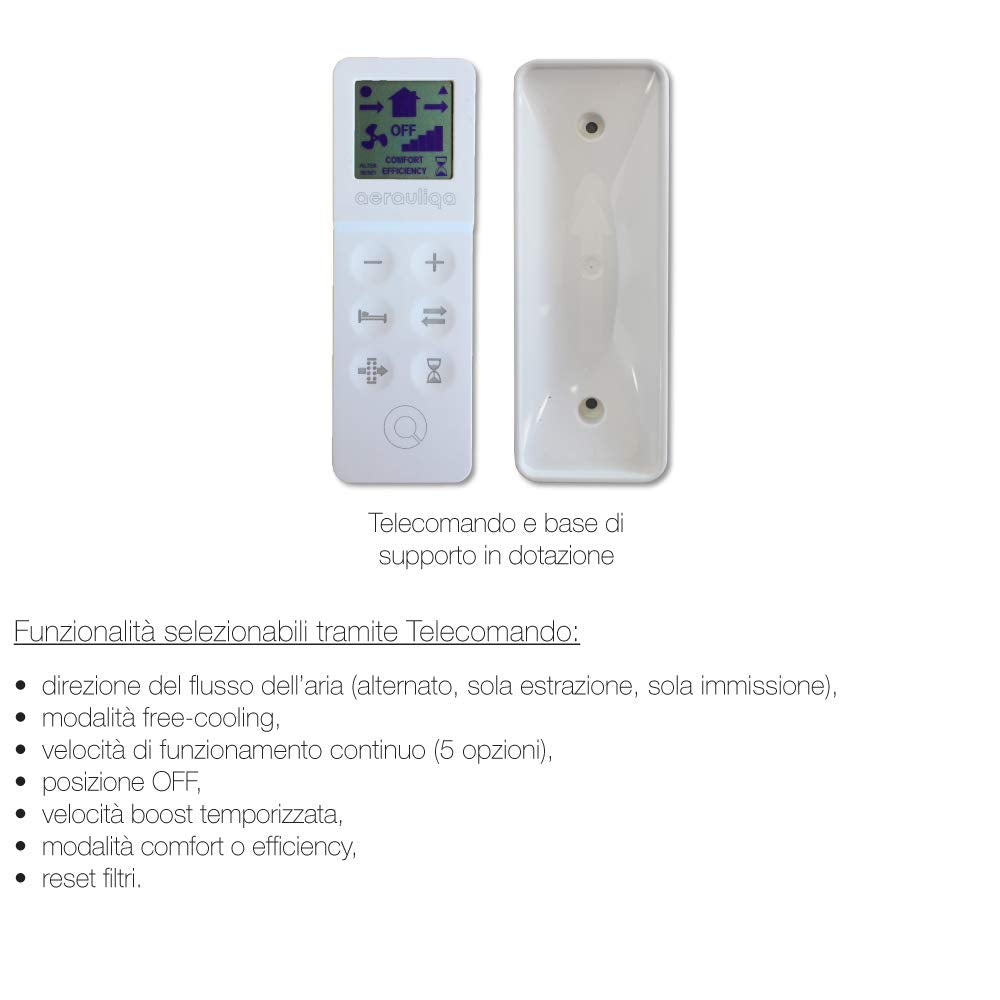 AERAULIQA Quantum Next Unidad de VMC descentralizada de flujo alterno, recuperación de calor, supersilenciosa, con mando a distancia multifunción, diám. 158 – Cód.003015