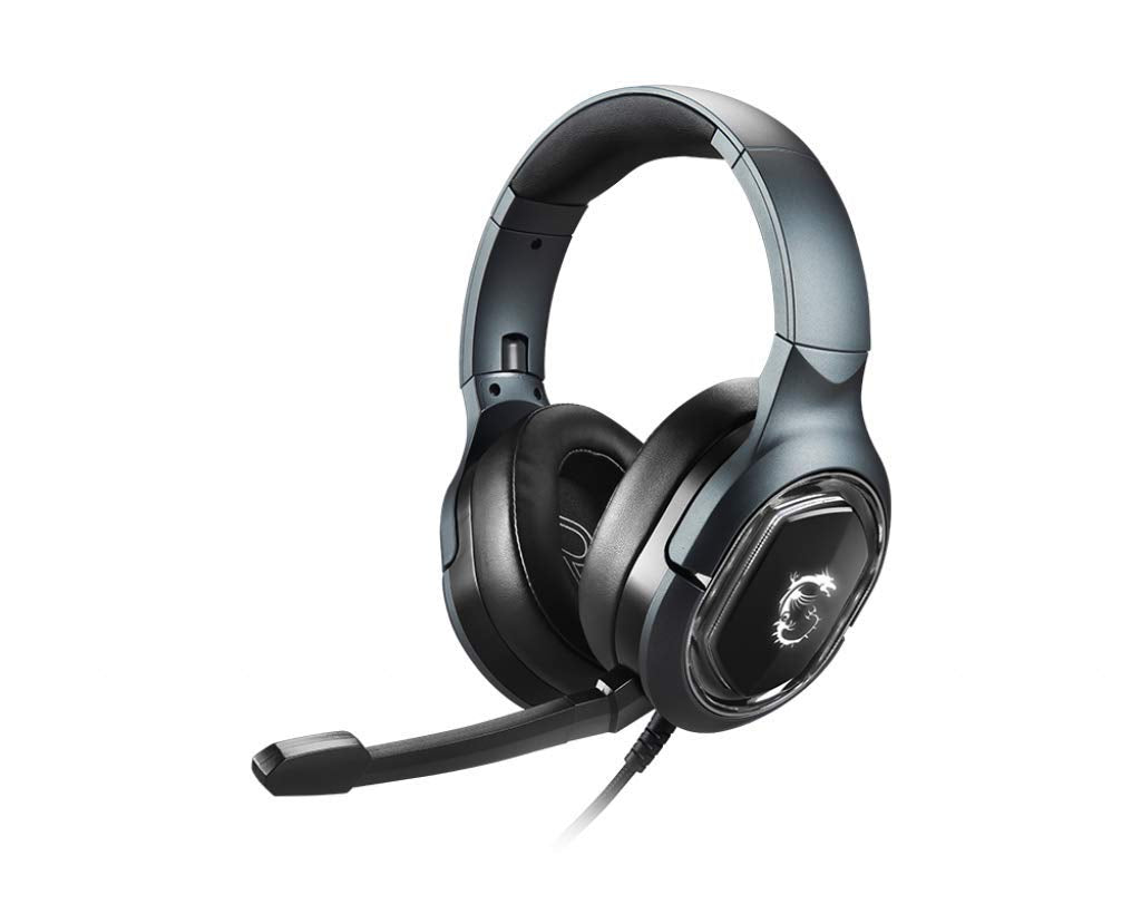 MSI IMMERSE GH50 GAMING HEADSET - Auriculares Sonido Envolvente Virtual 7.1, Sistema de Vibración, Drivers Neodimio 40mm, Iluminación RGB, Mic Extraíble, Regulador en Línea, Conector USB2.0 -Alámbrico